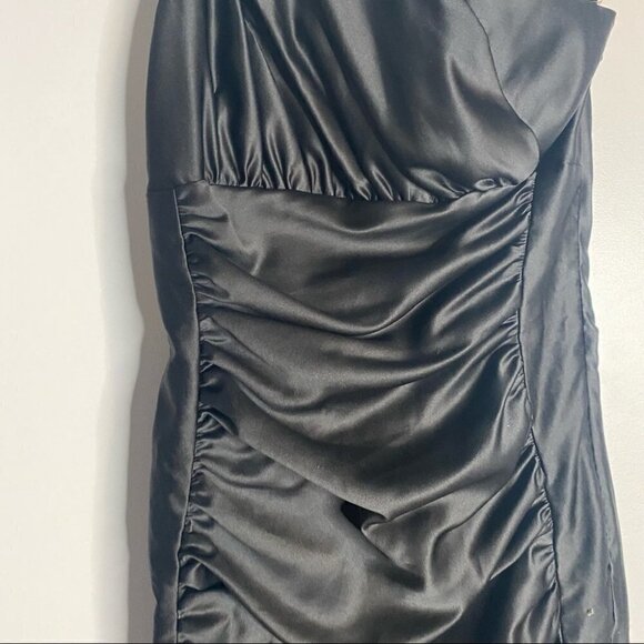 Gunne Sax Jessica McClintock Black Ruched One Shoulder Dress - Picture 3 of 6